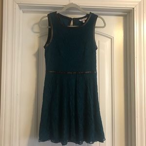 Teal and Faux Leather Dress